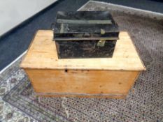 A Victorian pine box, width 90 cm,