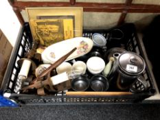 A crate containing china, Prinknash pottery,