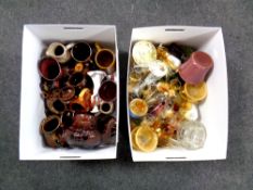 Two boxes containing glass,
