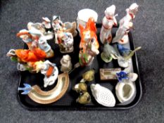 A tray of bisque ornaments, continental figures,