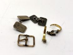 A pair of 9ct gold on silver cufflinks, together with rolled gold buckle and broken gold ring part.