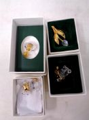 Four Swarovski Crystal Memories to include teddy bear on chain, teddy bear with tennis racket,