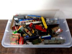 A box containing a large quantity of mid 20th century and later die cast and plastic vehicles to