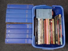 A crate and two boxes containing a large quantity of books relating to railways and railway