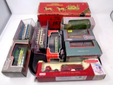 A tray containing boxed die cast vehicles to include trackside Days Gone, Corgi Omnibuses,