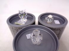 Three Swarovski crystal ornaments, duck,