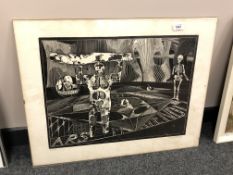 A continental monochrome print, futuristic study, limited edition, signed in pencil,