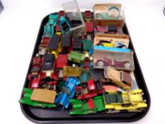 A tray containing a quantity of models of yesteryear die cast classic cars
