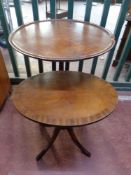 A 19th century mahogany tilt topped pedestal table together with a further pedestal wine table