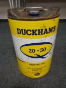 A Duckhams motor oil five gallon oil drum