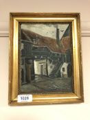 Continental school : Building with a chimney, oil on glass,