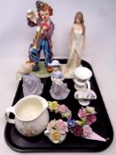 A tray containing assorted ceramics to include Leonardo Collection figures, Empire jug,