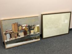 A contemporary oil on canvas depicting industrial buildings, 80 x 60 cm,