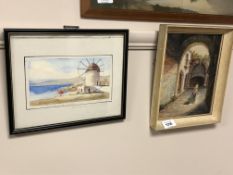 Continental school : A figure by an archway, oil on board, 17 x 22 cm,