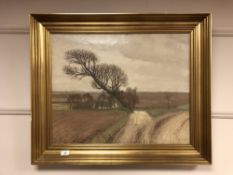 Continental school : Buildings in farmland, oil on canvas,
