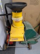 An Alko garden chipper shredder together with a Qualcast electric lawn mower and a Homelite petrol