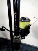 A Warrior two piece carp rod together with Shimano Aerlex XTB Spod reel