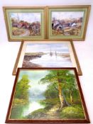 A J Rutherford watercolour, boats at low tide, in mount and gilt frame,