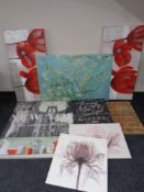 Nine assorted wall canvases