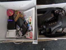 A crate containing costume jewellery, books, DVD's,