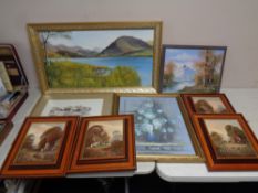 A set of four Ronald Horsewell textured prints, rural dwellings,