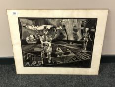 A continental monochrome print, futuristic study, limited edition, signed in pencil,