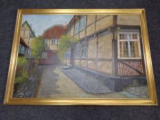 A 20th century continental school, oil on canvas, Scandinavian street scene,