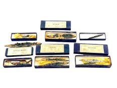 A collection of vintage model war ships by The Trefforest Mouldings company.