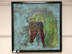 Contemporary school : Study of two horses, oil on canvas, 59cm by 59cm.