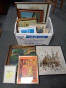 A box of continental school pictures and prints,