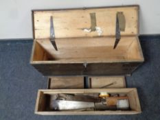 A 20th century narrow pine joiner's box containing saw blades
