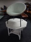 A painted Victorian octagonal table and a loom chair