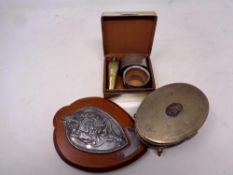 A Birmingham silver boxwood lined cigarette box together with a further white metal jewellery box,