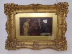 George Fox (1876-1916) Lady and gentleman in office, oil on board, 24 cm x 14 cm,