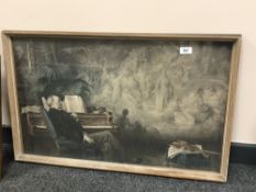 Continental colour print, musicians,