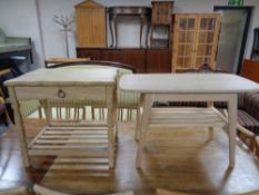 A blond oak two tier occasional table fitted a drawer together with a further contemporary coffee