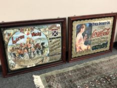 Two contemporary advertising mirrors, Lorne Whiskey & Coca Cola,