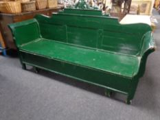 A 19th century painted pine storage hall settee