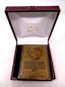 A Professor Karl Landsteiner bronze plaque awarded for blood donation by The Central Board of the