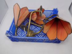 Three antique brass wall lights,