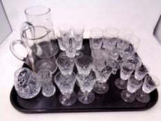 A tray of cut glass, vases,