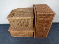 Three large wicker picnic hampers