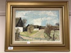 Continental school : A village track, oil on canvas, 37 x 26 cm, framed.