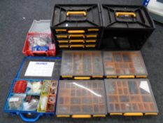 Two Raaco handy boxes with eight pull out trays containing nuts, bolts,