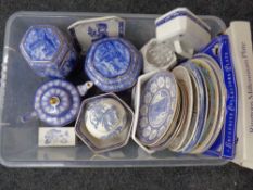 A box of Ringtons china, Castle and Cathedral caddies, teapots, wall plates,