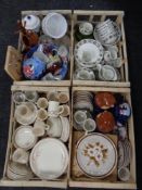 Four crates of assorted ceramics and glass ware to include Johnson Brothers tea and dinner service,