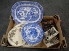 A box of monochrome postcards, Japanese lacquered table box,