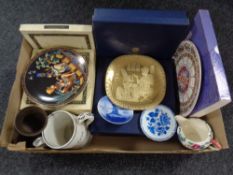 A box of assorted ceramics to include Bradford Exchange Egyptian style collector's plates,.