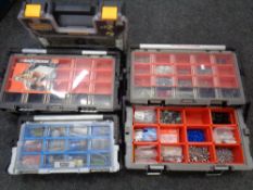 Two Black and Decker workmate series storage boxes containing fixtures and fittings together with a
