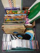 Two crates of CD's, vinyl LP's, vintage board games,